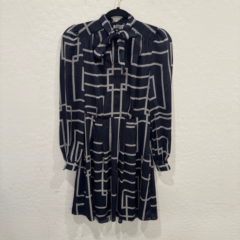 Joie Dress Womens 0 Navy White Geometric Neck Tie Nautical Preppy Summer Sailing